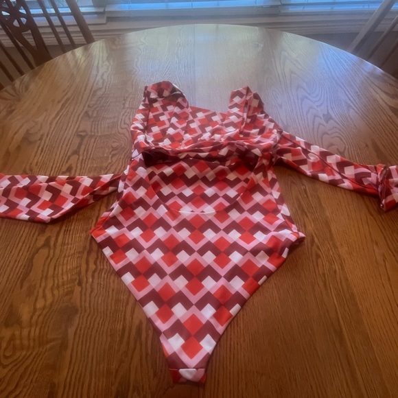 Silvia Tcherassi Canobbio One Piece Bathing Suit  in Geometric Rouge S EUC Red - Picture 3 of 8